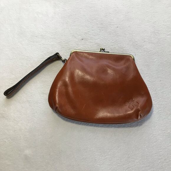 Patricia Nash cognac tan leather wristlet small purse with kiss closure - Picture 1 of 13